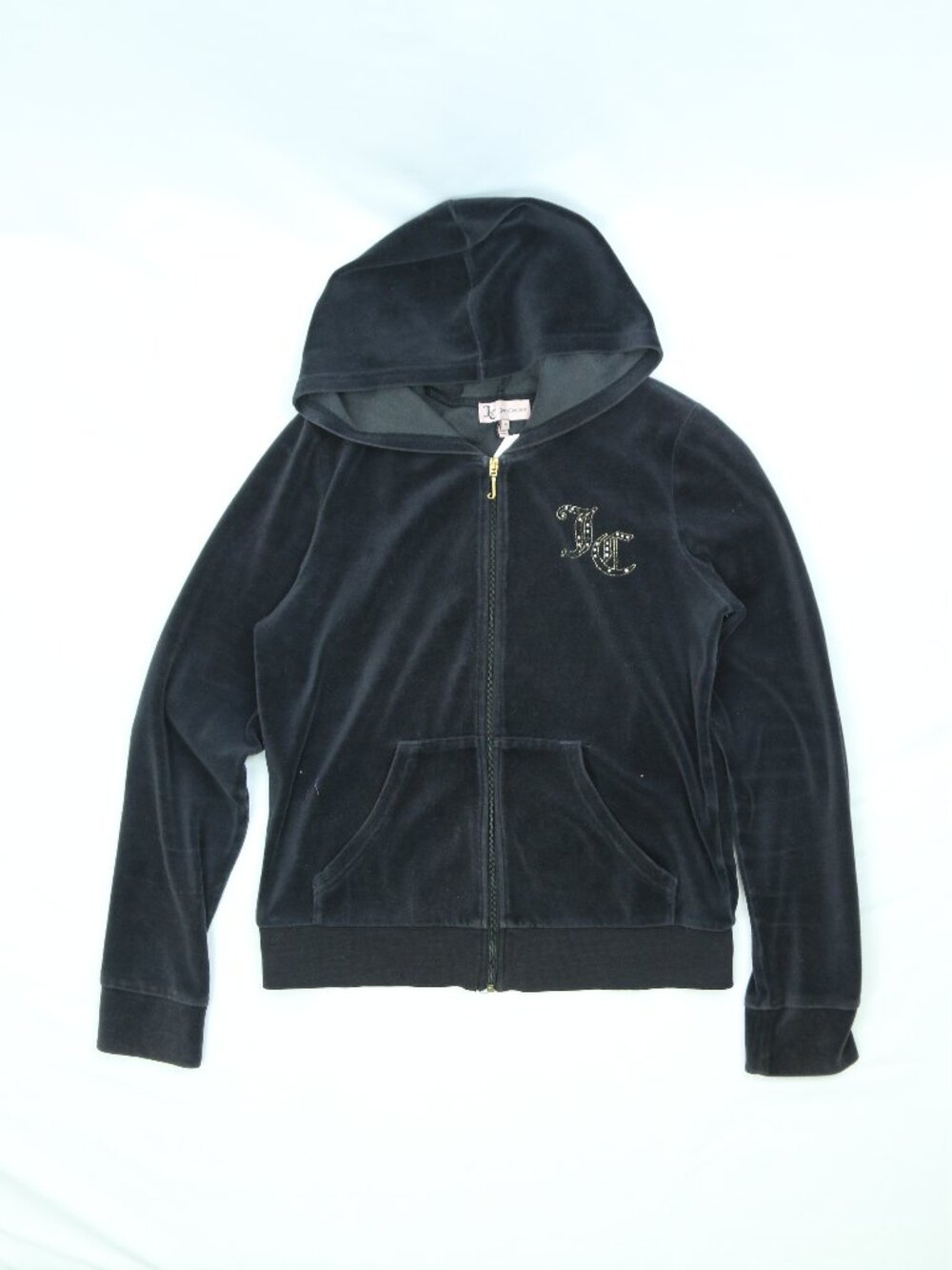 Women's Black Juicy Couture Velour Zip-Up Hoodie Size Medium